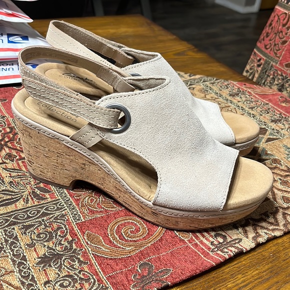 Clarks Shoes - Clarks Collection Suede Cork Wedges - Giselle Sea size 9